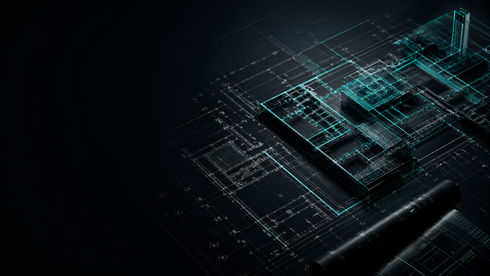 Futuristic architectural blueprint — Mojo Crew builds businesses with precision and intent